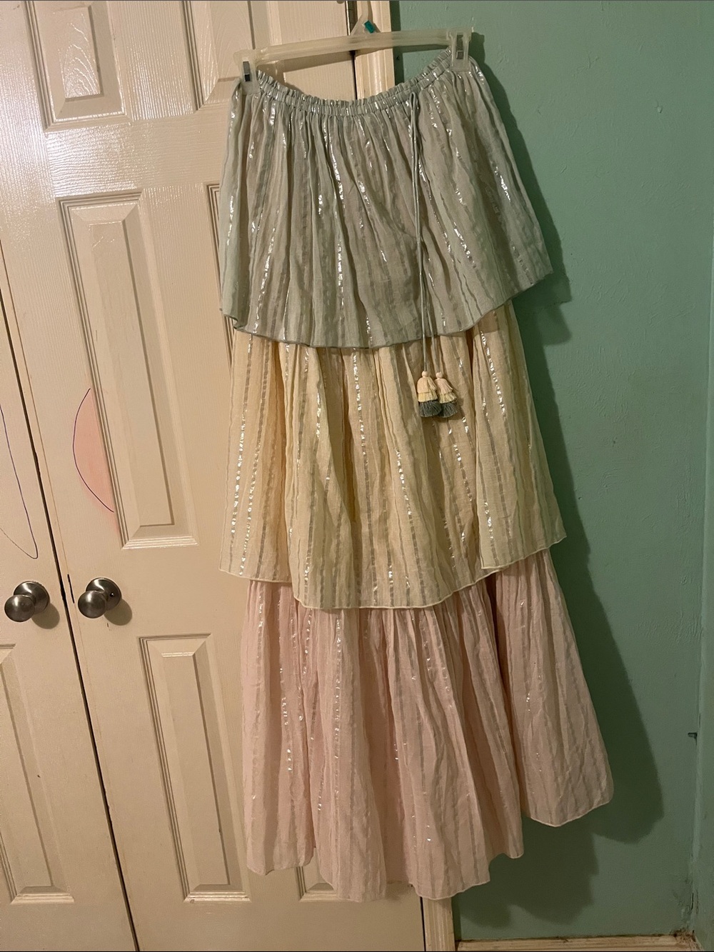 Anthropologie Tiered Maxi Skirt in Mint, Cream & Blush - Picture 7 of 8